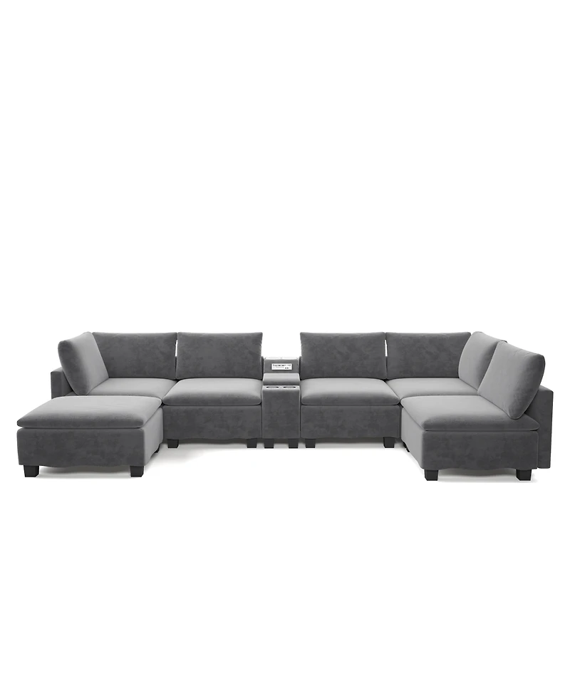 Streamdale Furniture 121.2" Modular U-Shaped Cloud Sectional Sofa with Storage and Usb
