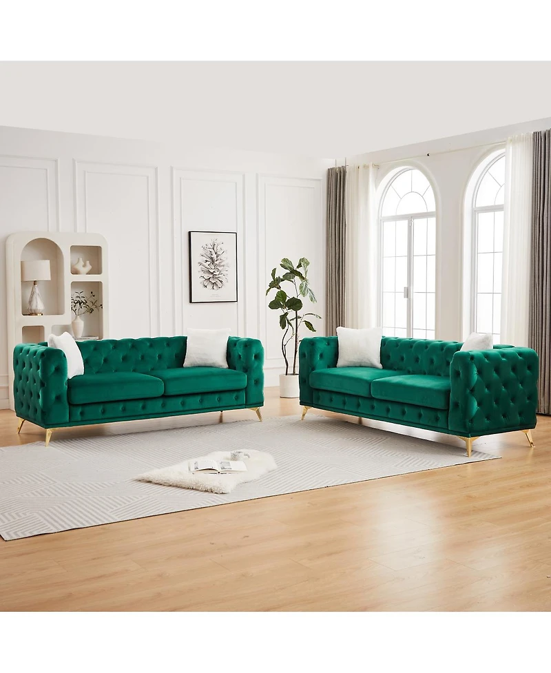 Streamdale Furniture 3-Seater Velvet Sofa Combo with Solid Wood Frame and Metal Feet