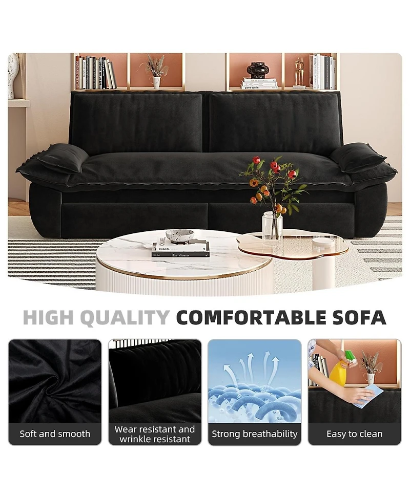 Streamdale Furniture 73.2" Queen 3-in-1 Convertible Velvet Pull-Out Sleeper Sofa