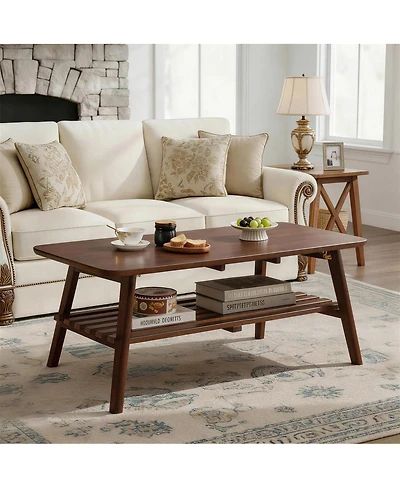 Streamdale Furniture Mid-Century Wooden Coffee Table with Storage Shelf