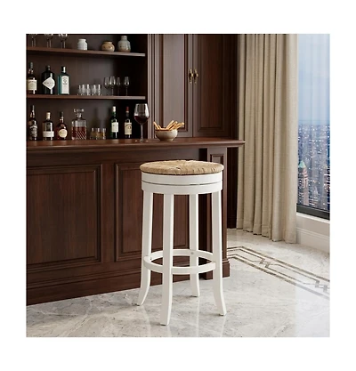HomeRoots 30" Solid Wood Swivel Backless Bar Height Bar Chair