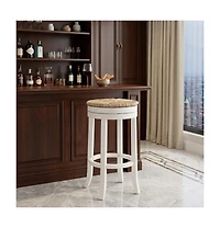 HomeRoots 30" Solid Wood Swivel Backless Bar Height Bar Chair