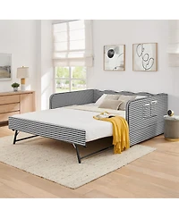 Streamdale Furniture Gingham Upholstered 3-in-1 Convertible Daybed with Trundle and Storage
