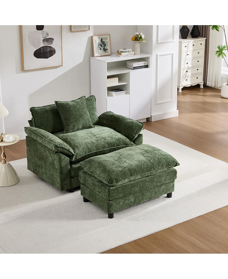 Streamdale Furniture 44.5" Modern Chenille Accent Chair with Ottoman