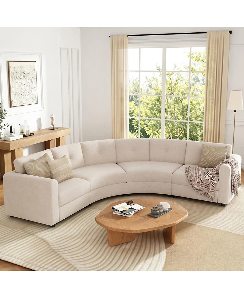 Streamdale Furniture 4-Piece Upholstered Curved Modular Sectional Sofa with Button