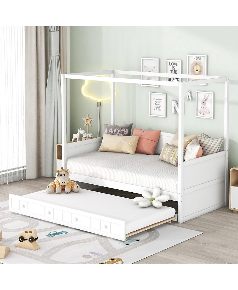 Streamdale Furniture Twin Size Canopy Day Bed with twin size Trundle
