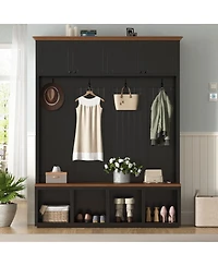 Streamdale Furniture 59''W Farmhouse Hall Tree with Bench, Storage Cabinets, and Coat Hooks