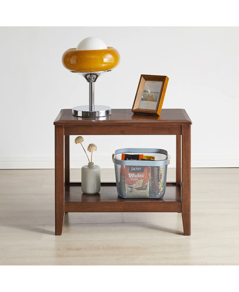 Streamdale Furniture Rustic Solid Wood 2-Tier Side Table with Storage Shelf