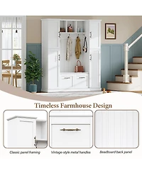 Streamdale Furniture Farmhouse Hall Tree with Storage Cabinets, Bench, and Coat Rack