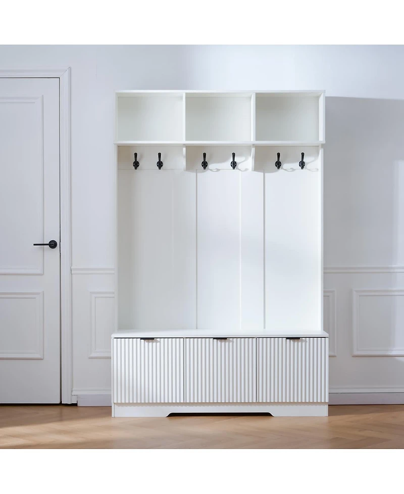 Streamdale Furniture 5-in-1 Farmhouse Hall Tree with Bench, Shoe Storage and 3 Cabinets