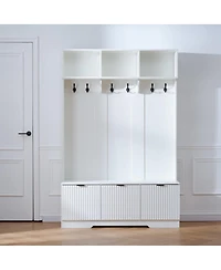 Streamdale Furniture 5-in-1 Farmhouse Hall Tree with Bench, Shoe Storage and 3 Cabinets