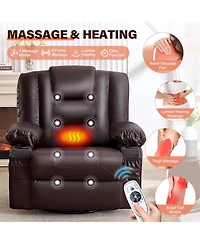 Streamdale Furniture Massage and Heat Swivel Rocker Recliner with Cup Holders and Usb