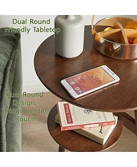 Streamdale Furniture 2-Tier Solid Wood Round Side Table with Storage Shelf