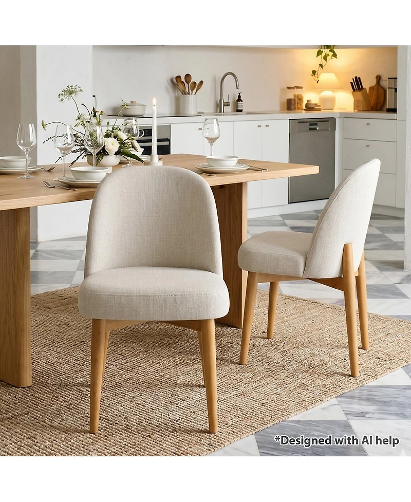 Maison Boucle Modern Upholstered Dining Side Chairs Set of 2, Fabric, Parson with Solid-Wood Legs, 4" Thick Cushion, Full-Back