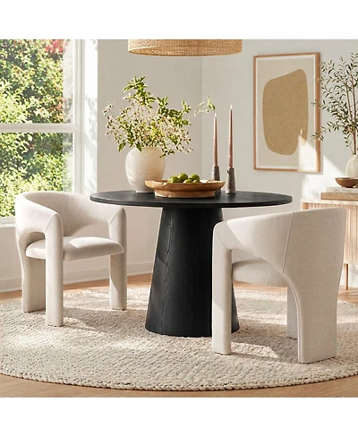 Maison Boucle Modern Upholstered Dining Chairs Set of 2, Water-Resistant Linen, Curved Open Back, Barrel Back Accent for Room