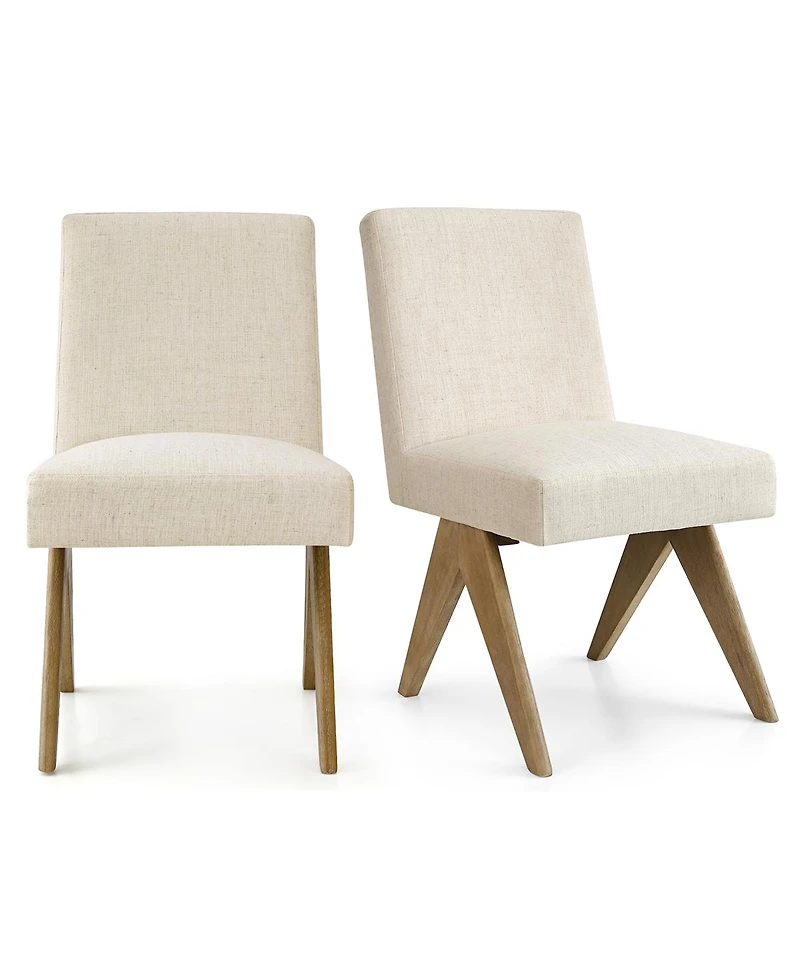 Maison Boucle Modern Upholstered Dining Chair Set of 2, Linen-Blend Fabric, Solid Wood Legs, Full Back Side Chair, Armless Accent