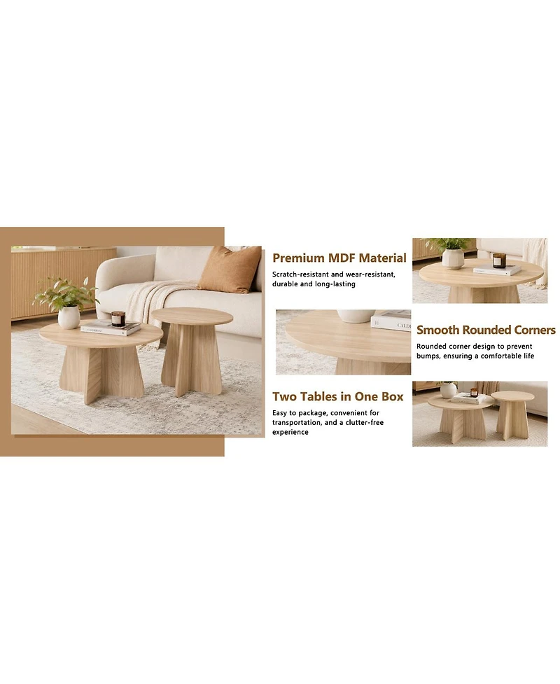 Streamdale Furniture Retro-Style Round Nesting Coffee Table Set with Crisscross Legs