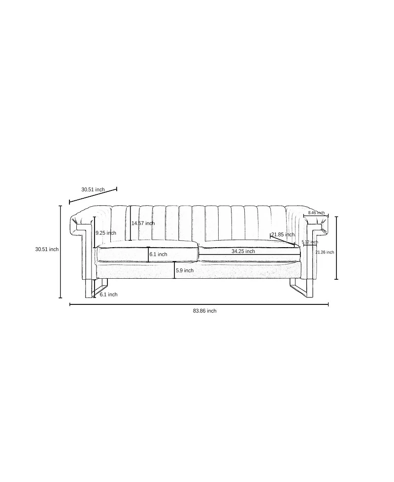 Streamdale Furniture Luxurious Velvet Sofa with High-Resilience Foam and Durable Metal Frame