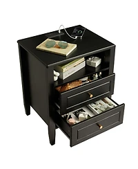 gaomon Nightstand with Charging Station, Modern Bedside Table 2 Drawers and Open Storage Shelf