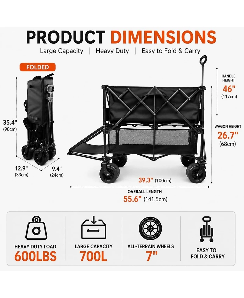 Gnuadz Double Decker Wagon Collapsible Tailgate All-terrain Utility Cart Camping