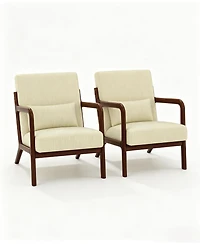 homfan Set of 2 Corduroy Accent Chairs with Lumbar Pillows, Mid-Century Wood Frame