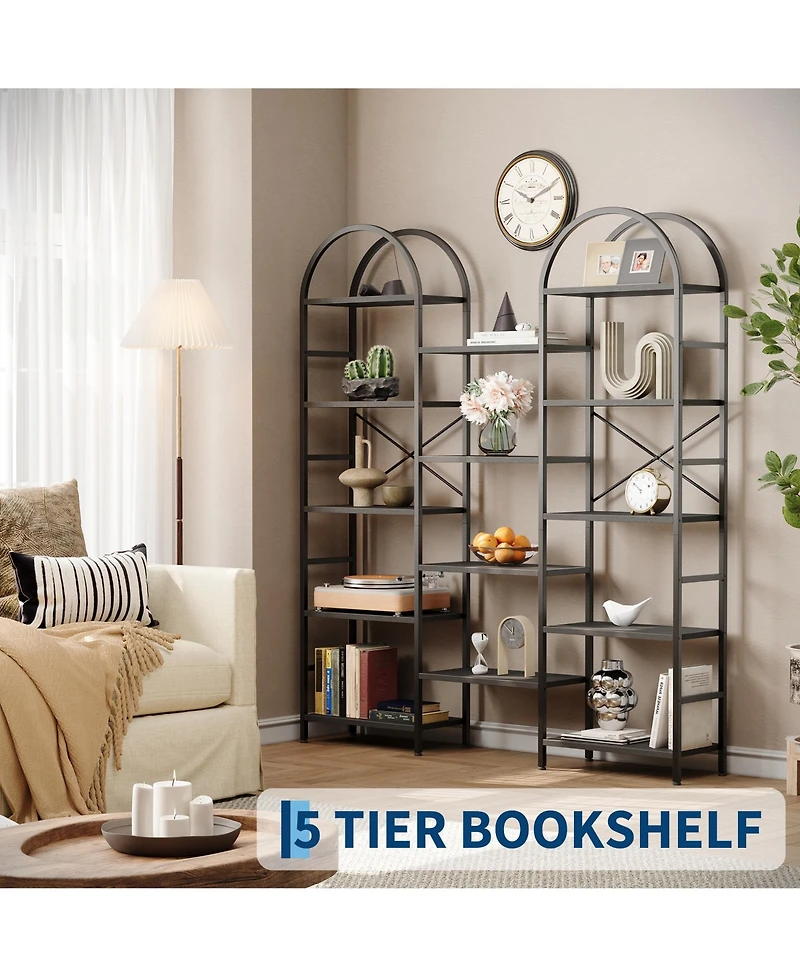 gaomon 5-Tier Arched Bookshelf Industrial Storage Rack with Open Shelves