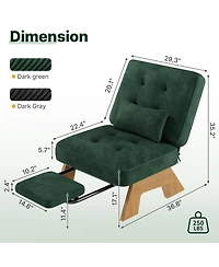 gaomon Corduroy Accent Chair with 3-Level Adjustable Backrest and Pull-Out Footrest, Rubberwood Frame Armchair with Lumbar Pillow for Living Room