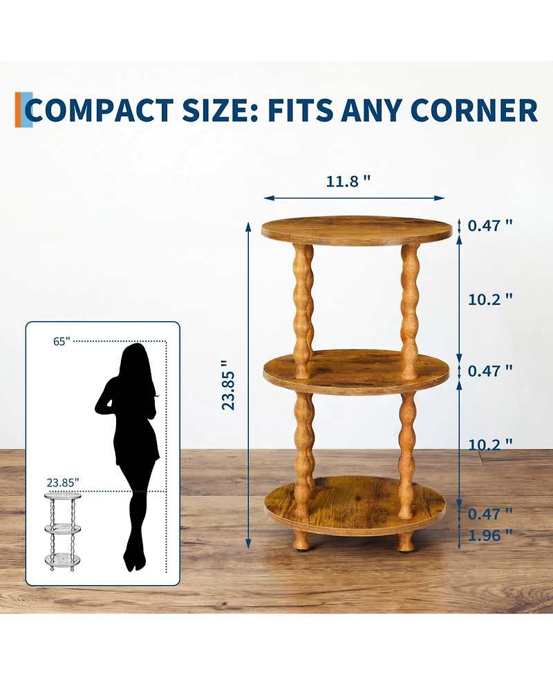 gaomon Three-Tier Spiral-Leg Round Side Table-a compact coffee table perfect for the living room, bedroom, balcony, or study