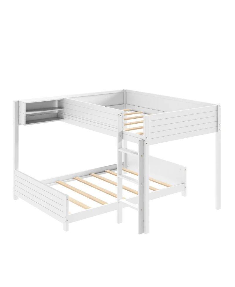 Streamdale Furniture Full Xl over Full Xl Wooden Bunk Bed with Storage, Ladder, and Slat Support