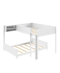 Streamdale Furniture Full Xl over Full Xl Wooden Bunk Bed with Storage, Ladder, and Slat Support