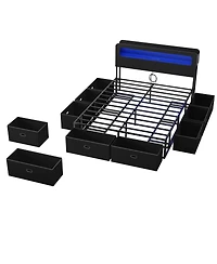 Streamdale Furniture Full Size Bed Frame with Led Headboard, Charging Station and 8 Storage Drawers