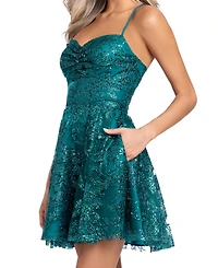 Blondie Nites Juniors' Pinch Glitter Party A-Line Short Dress