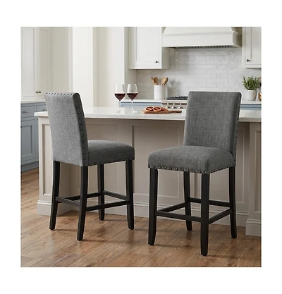 HomeRoots Set of 2 26" Wood and Fabric Counter Height Bar Chairs
