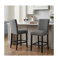 HomeRoots Set of 2 26" Wood and Fabric Counter Height Bar Chairs
