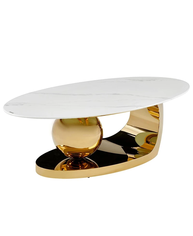 Streamdale Furniture 51.2" Oval Faux Marble Coffee Table with Gold Stainless Steel Base