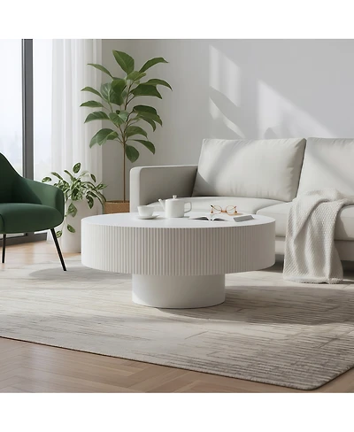 Streamdale Furniture Fluted Round Pedestal Coffee Table - Mid Century Modern