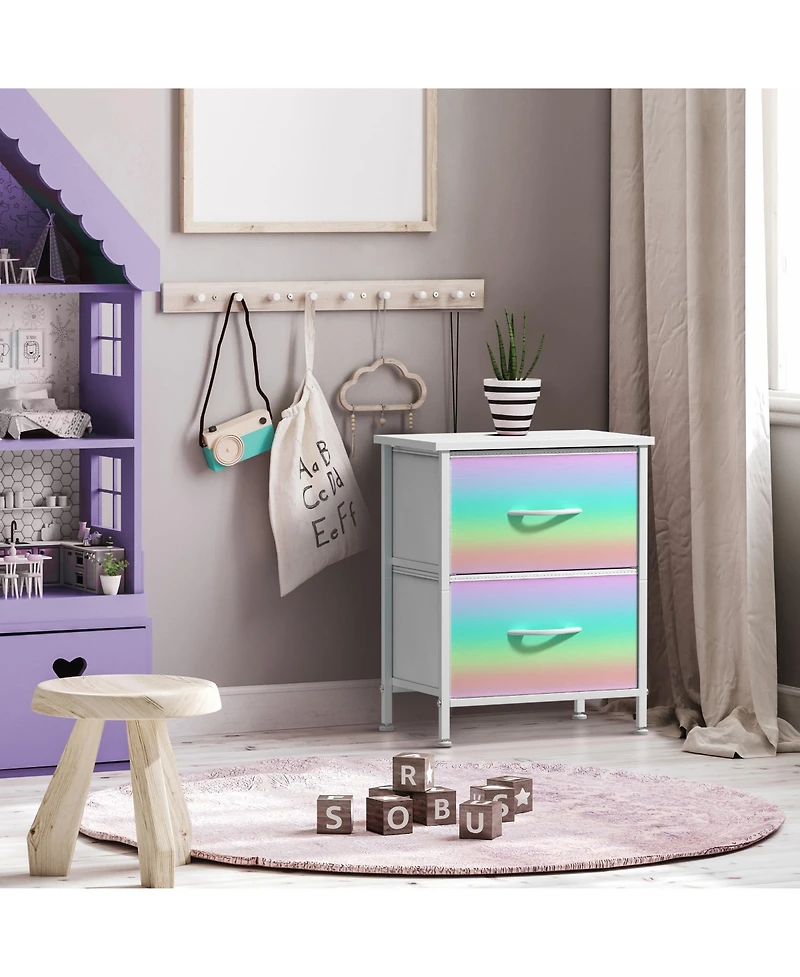 Sorbus Nightstand with 2 Drawers - Steel Frame, Wood Top & Easy Pull Fabric Bins Great for Home, Bedroom, Office College Dorm