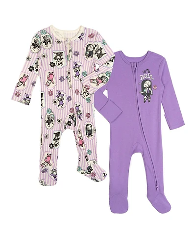 Nightmare Before Christmas Minnie MouseBaby Girls' (new born to 24 M ) 2-Pack Footed Sleep N' Play Coveralls