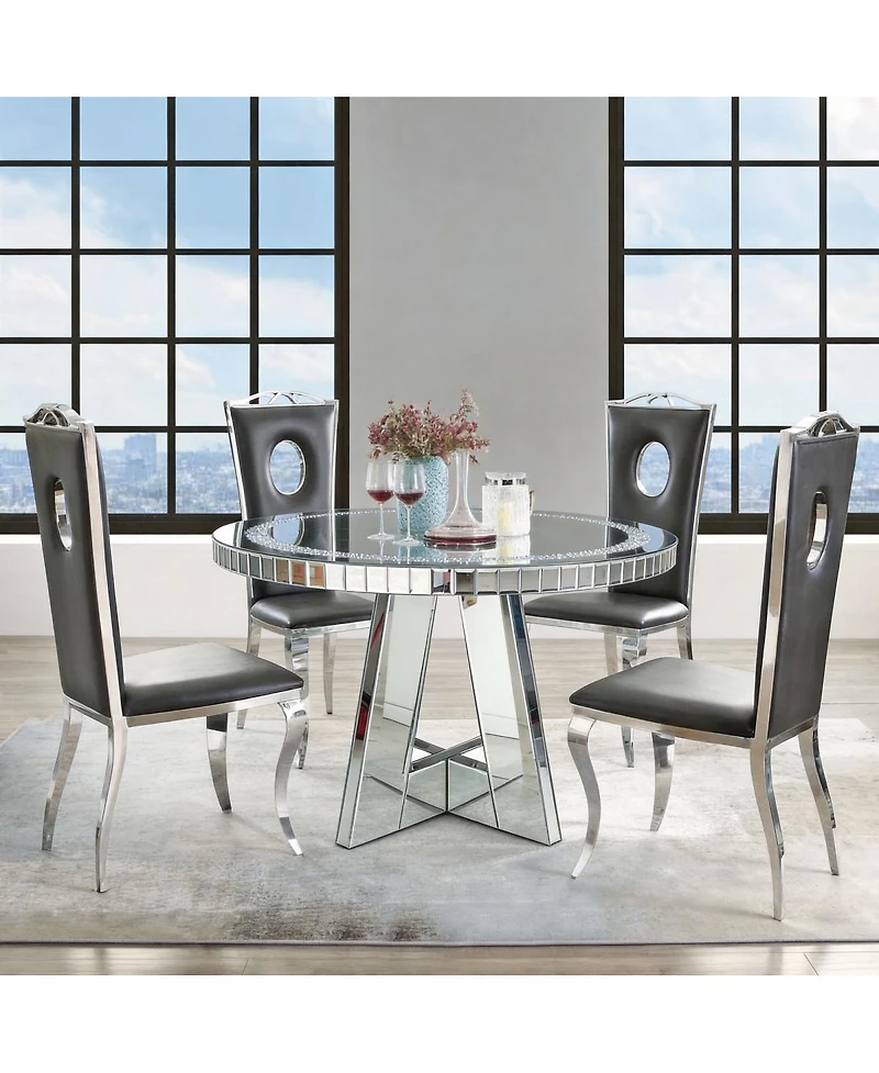 Streamdale Furniture Diamond Crush Round Mirrored Glass Dining Table with Mirrored Base