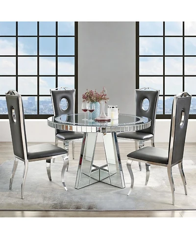 Streamdale Furniture Diamond Crush Round Mirrored Glass Dining Table with Mirrored Base