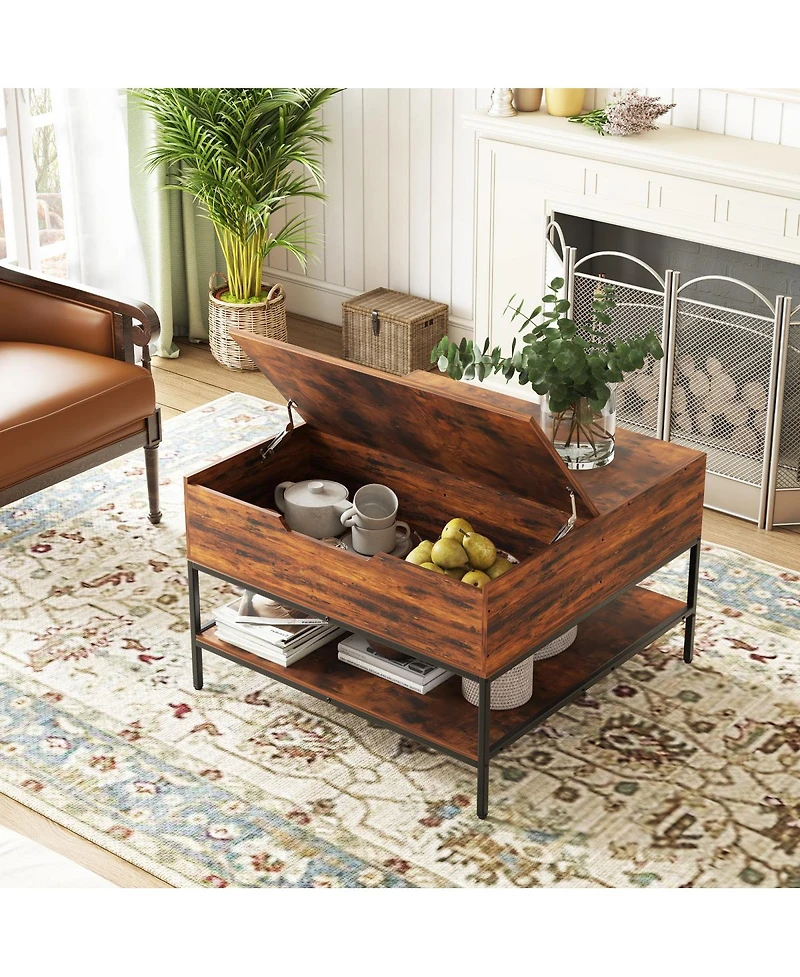 Streamdale Furniture Farmhouse Flip Top Coffee Table with Hidden Storage - 31.5" Rustic Wood
