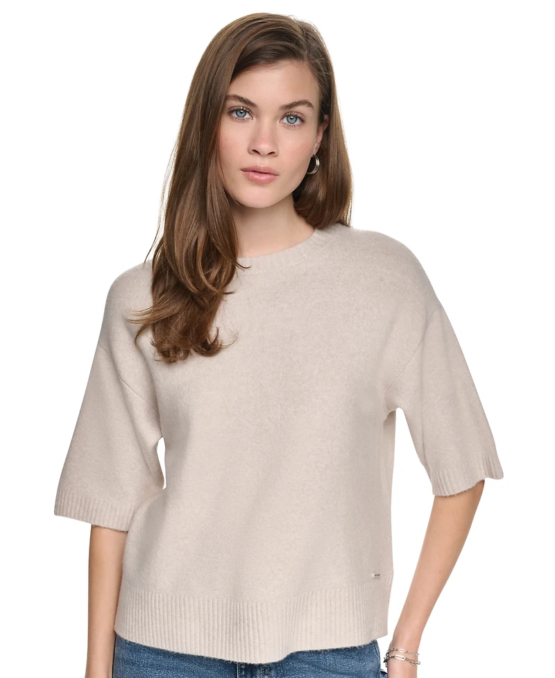 Dkny Jeans Women's Rugby Short-Sleeve Crewneck Boxy Sweater