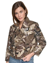 Dkny Jeans Women's Sequin Double Breasted Button Front Trench Jacket