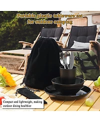 Piscifun Portable Camping Travelware Set Plastic Plates Cups Stainless Steel Cutlery Mess Kit