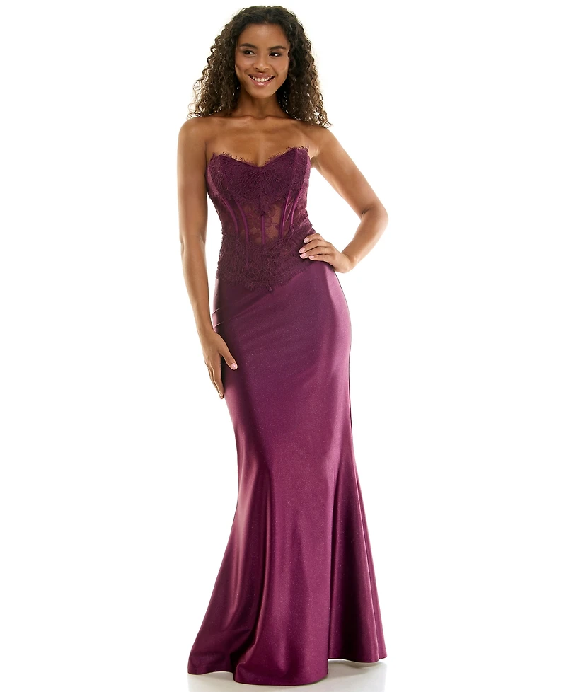 Seni & Cade Juniors' Corset Lace Glitter Satin Dress