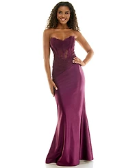 Seni & Cade Juniors' Corset Lace Glitter Satin Dress