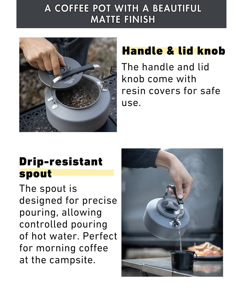 Piscifun 1 Liter Ultralight Hard Anodized Aluminum Camping Kettle For Coffee Tea