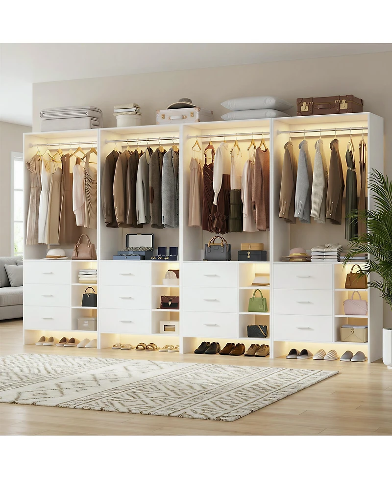 Aheaplus Set of 4 Closet Organizer with Wooden Drawers and Hanging Rods
