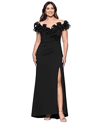 Xscape Plus Ruffled Side-Slit Evening Gown