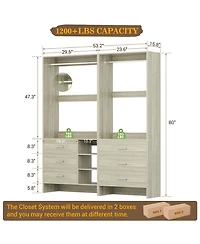 Aheaplus 54-In Closet System Set with Wood Drawers and Hanging Rods